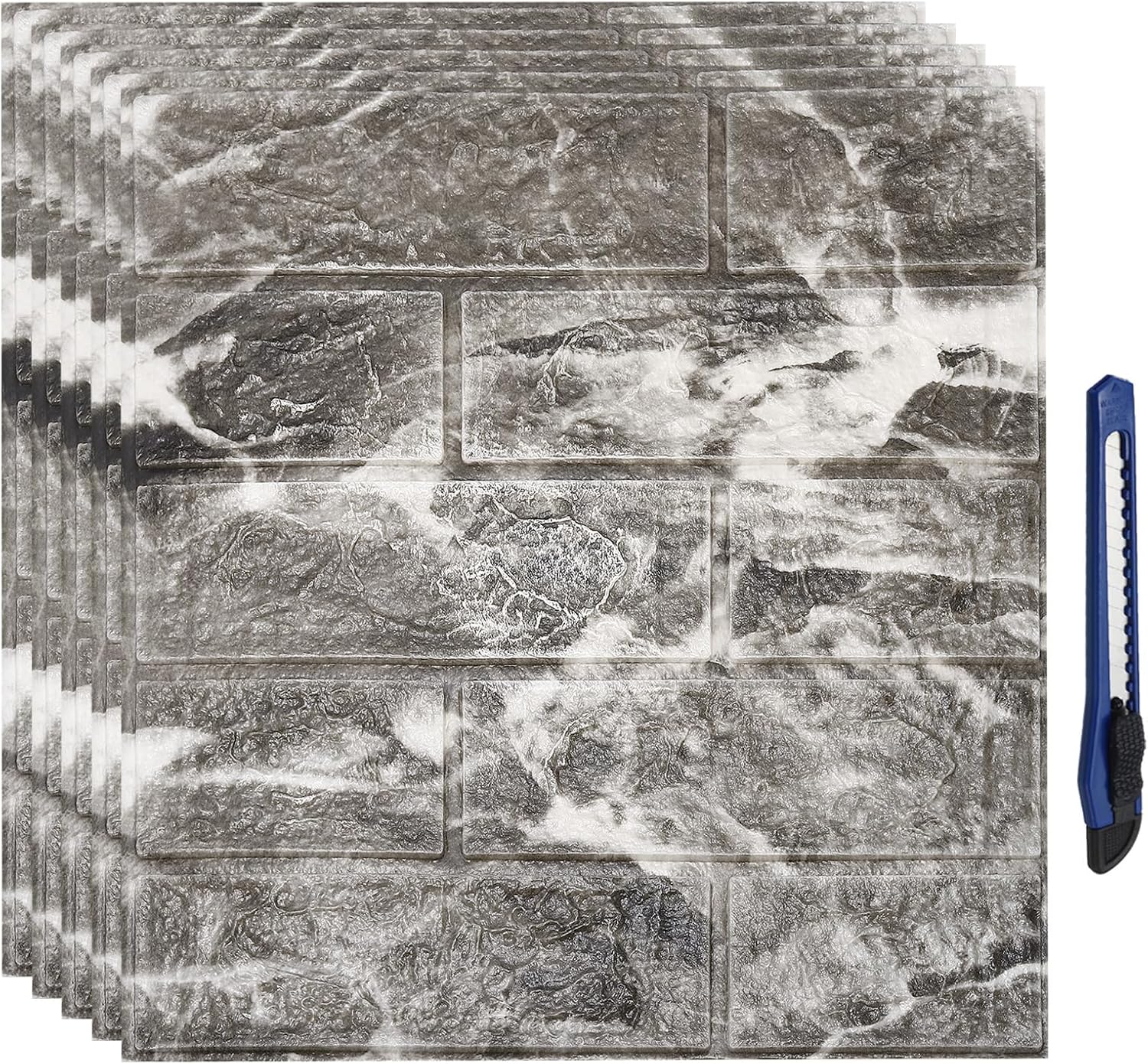 uxcell 3D Wall Panels Peel and Stick, 30PCS Foam Brick Wallpaper for Bedroom Faux Stone Wall Panel Self-Adhesive Wallpaper (Gray Marble)