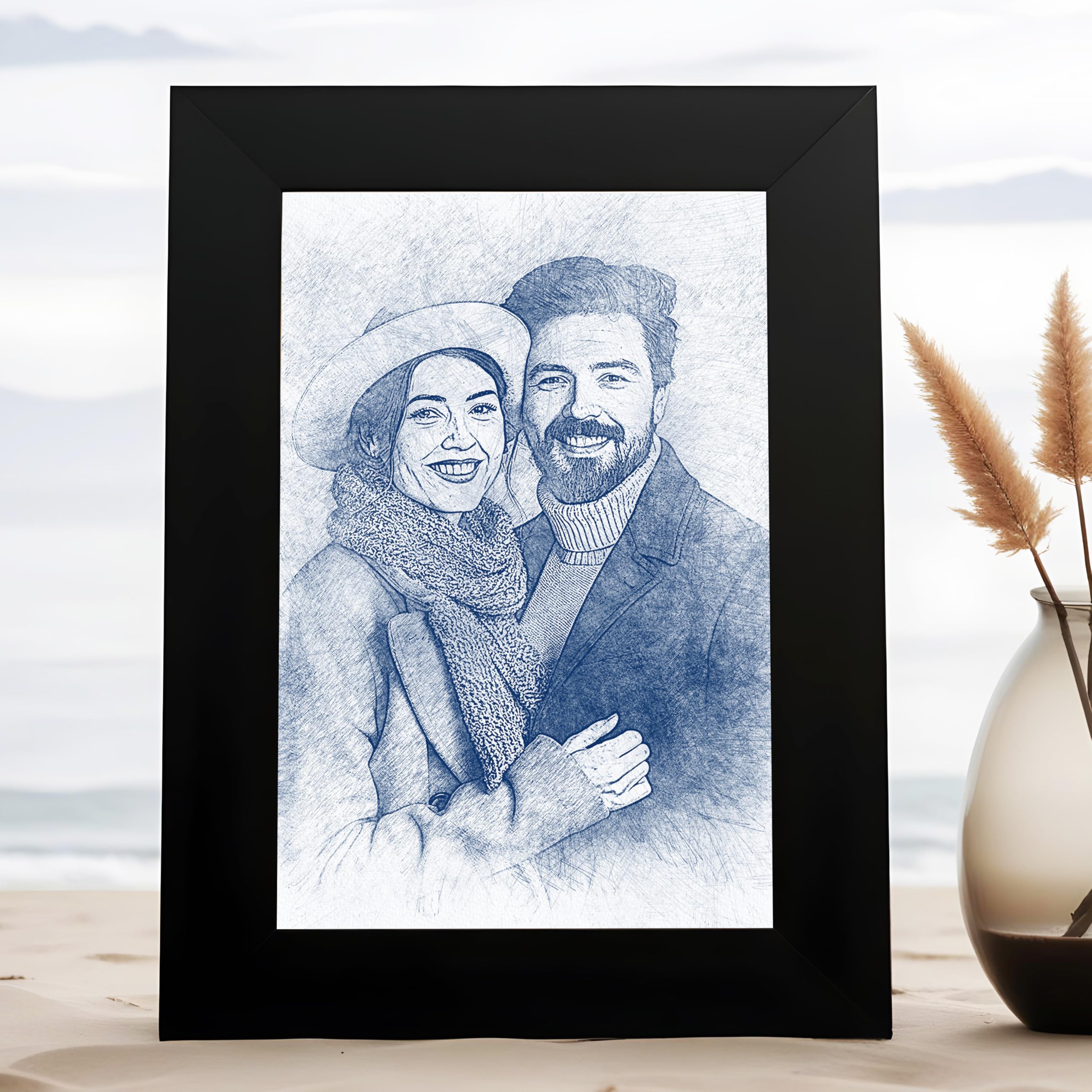 K3 Art Digital Sketch Painting || Sketch Oil Painting, Customized Photo Frames,Room Home Decor Gift, With Plexi Glass, Personalised Photo Print With Black Frame For Wall & Tabletop,Bedroom 8X6 Inches