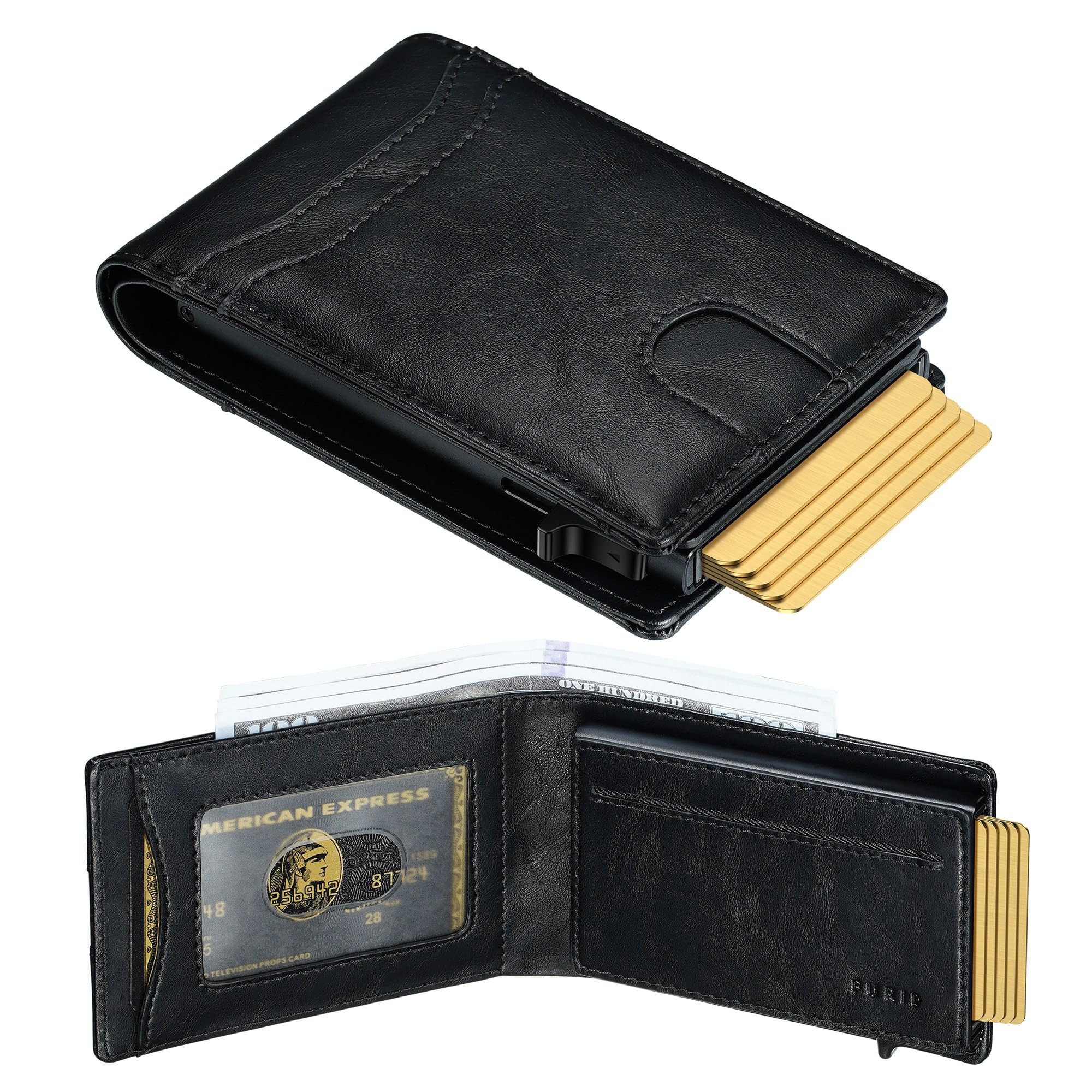 Photo 1 of furid Card Wallet For Men Slim: Smart Rfid Minimalist Front Pocket Pop Up Wallet with ID Window - Stocking Stuffers Gifts Boxed for Husband Father at Birthday Anniversary