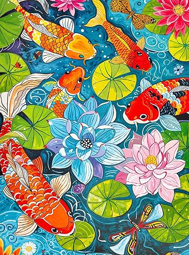 Cross & Glory - Dragonfly Dreams Koi & Lilies Adventure - Rompecabezas de 1000 piezas para adultos  Temático único de la naturaleza  Arte vibrante
