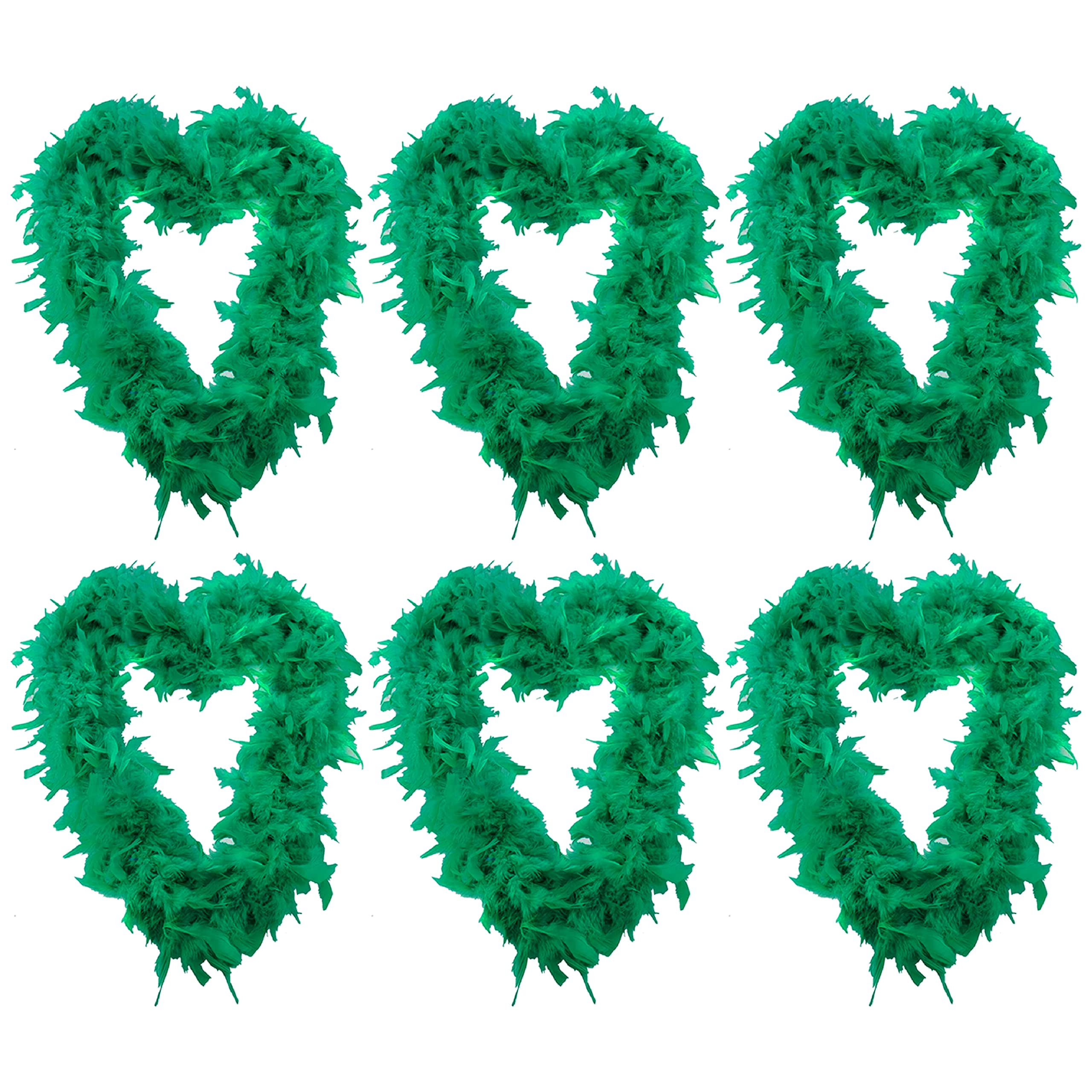 Lot de 6 boa à plumes vertes - 180 cm de long - 80 g - Accessoire de déguisement pour enterrement de vie de jeune fille
