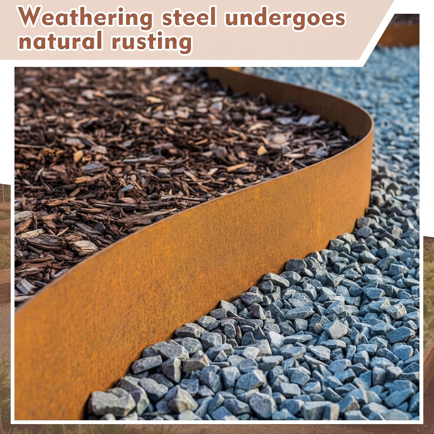 5 Pack Weathering Steel Garden Landscape Edging 48 Inch Strips 8 Inch Depth 1/4 Rolled Top Hammer-in Border, 20ft Total