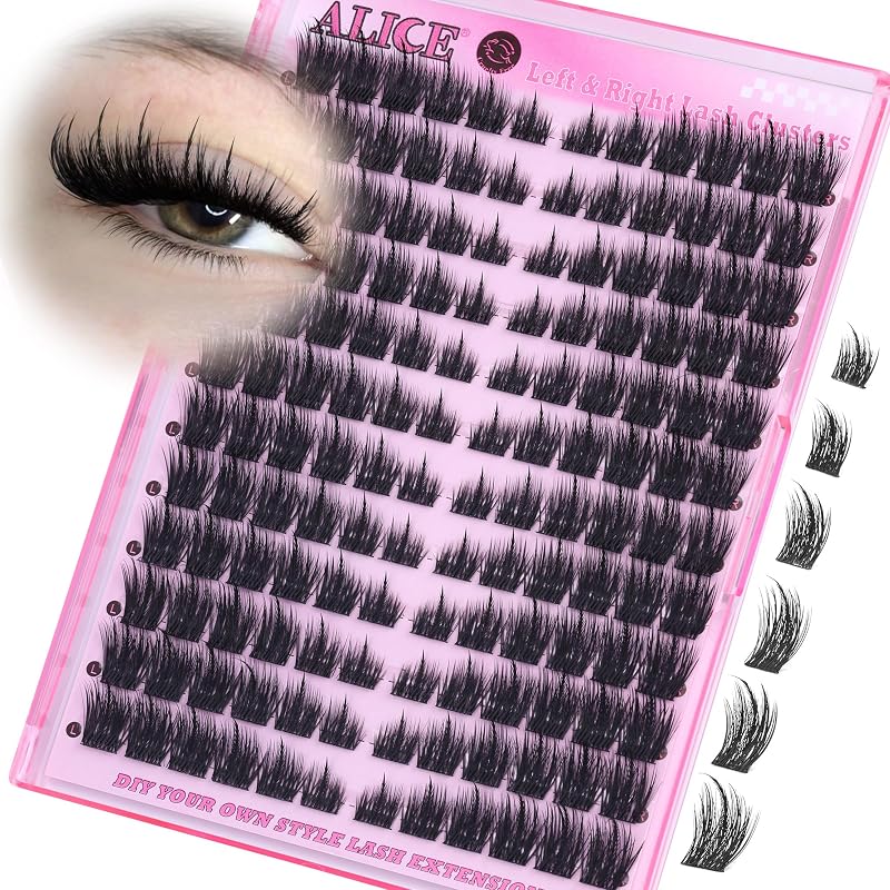 Cílios postiços em tufos ALICE estilo cat eye com curvatura CD, fibra sintética, pretos