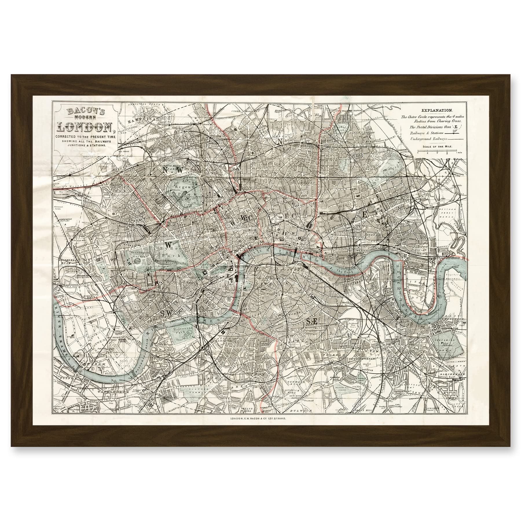 Artery8 Map Bacon 1883 Modern London City England Plan Chart Artwork Framed Wall Art Print A4