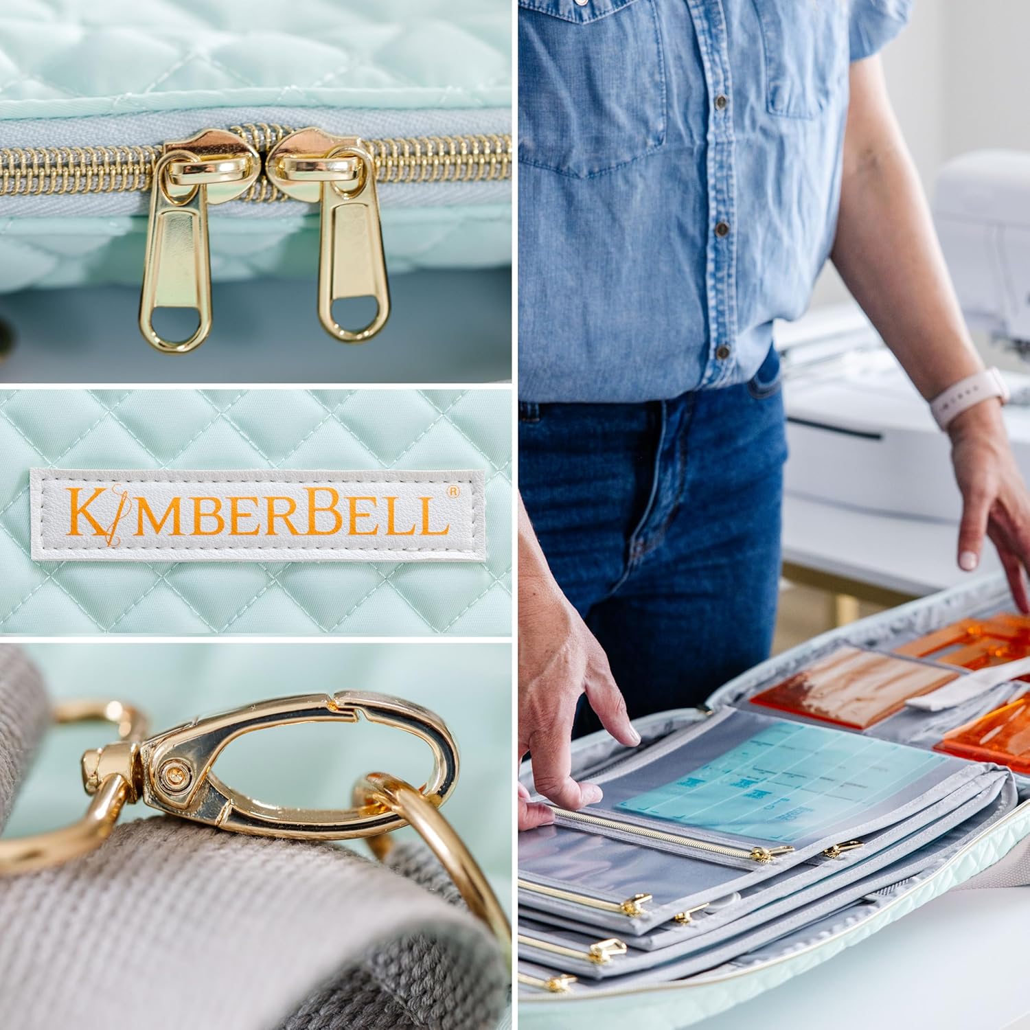 Kimberbell Tool Tote - Embroidery Bag for Quilting Supplies, Embroidery Organizer for Clear Blue Tiles, Orange Pop Rulers, and Sewing Supplies, Chic Craft Travel Bag, Craft Bag for Embroidery