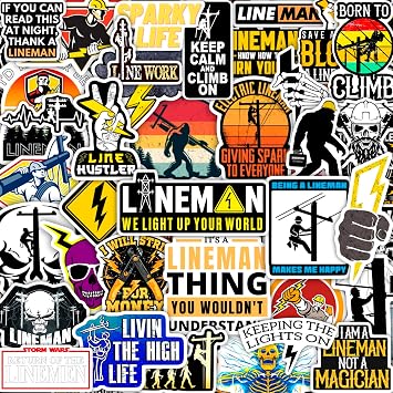 BulbaCraft 100Pcs Lineman Stickers for Hard Hats, Lineman Hard Hat Stickers, Line Worker Vinyl Decals - Line Worker Gifts for Men, Field Technician Party Decorations, Gifts for Women & Men