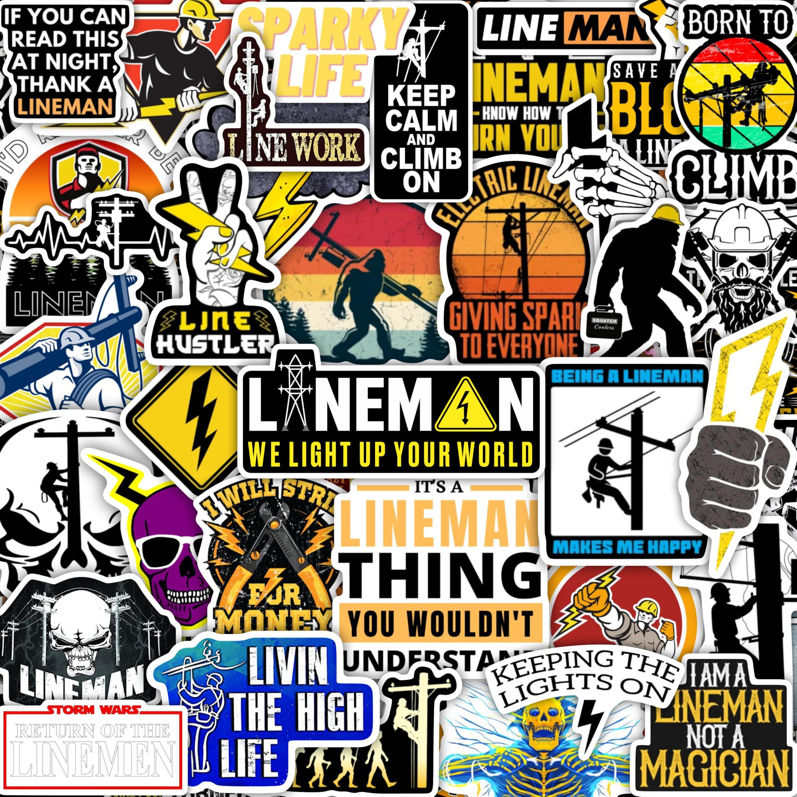 BulbaCraft 100Pcs Lineman Stickers for Hard Hats, Lineman Hard Hat Stickers, Line Worker Vinyl Decals - Line Worker Gifts for Men, Field Technician Party Decorations, Gifts for Women & Men