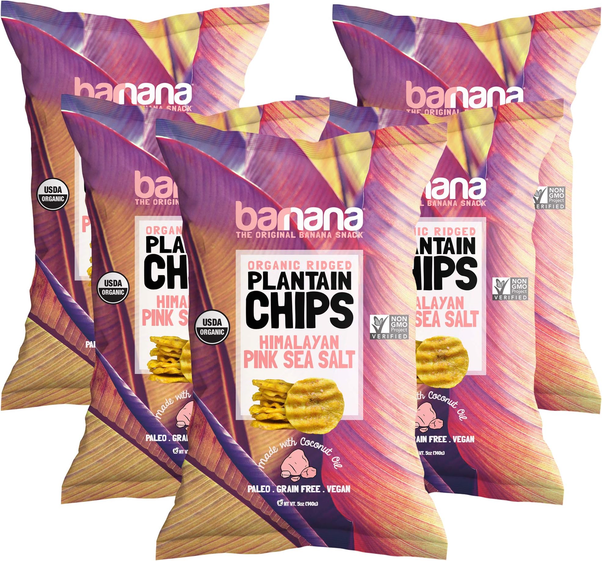 Organic Plantain Chips - Himalayan Pink Salt - 5 Ounce, 5 Pack Plantains - Salty, Crunchy, Thick Sliced Snack - Best Chip For Your Everyday Life - Cooked in Premium Coconut Oil
