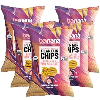 Barnana Organic Plantain Chips - Himalayan Pink Salt - 5 Ounce, 5 Pack Plantains - Salty, Crunchy, Thick Sliced Snack - Best Chip For Your Everyday Life - Cooked in Premium Coconut Oil