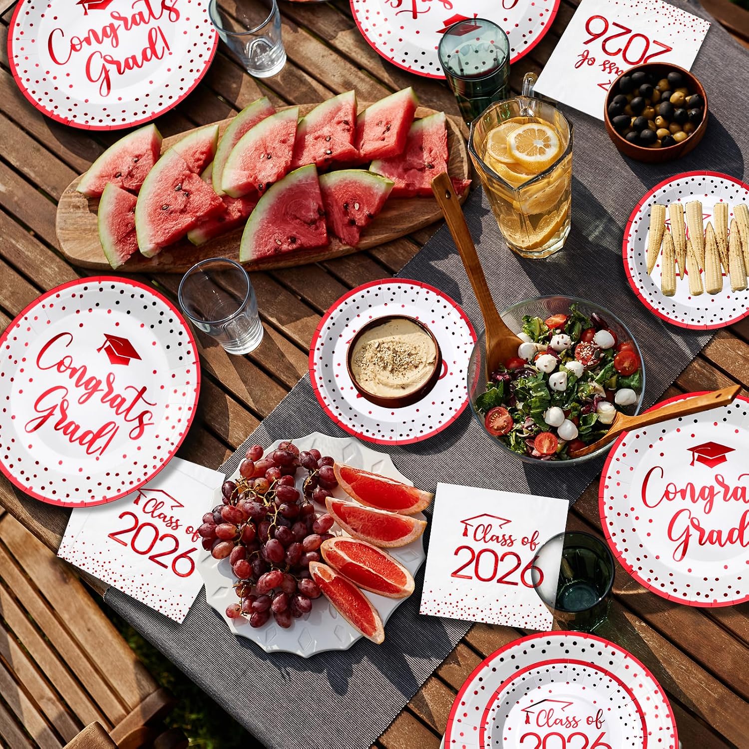MASHAN 150Pcs Graduation Plates and Napkins Set, Class of 2026 Disposable Gold foil Tableware for College High School Congrats Grad Graduation Party Decoration and Supplies, Serve 50 (White and Red)