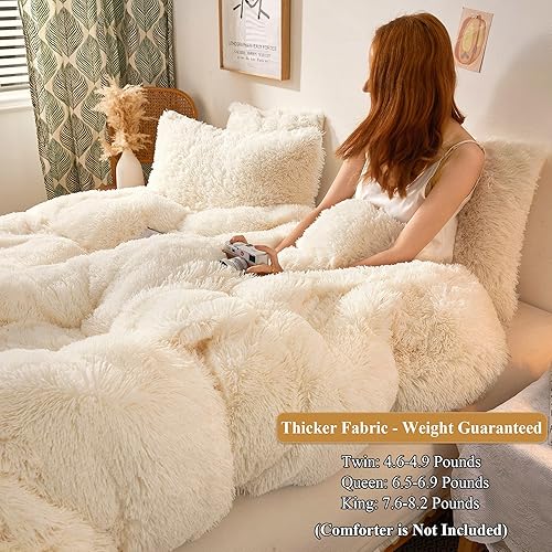 Miniatura 3 de XeGe juego de funda de edredón de terciopelo de lujo ultrasuave, juego de cama de 2 piezas, 1 funda de edredón de piel sintética y 1 funda de