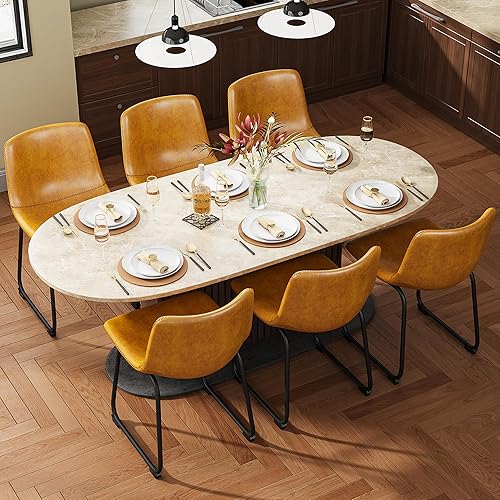 Miniatura 7 de Juego de 2 sillas de comedor de 18 pulgadas, sillas modernas tapizadas para comedor con cojines de piel sintética y patas de metal, silla de