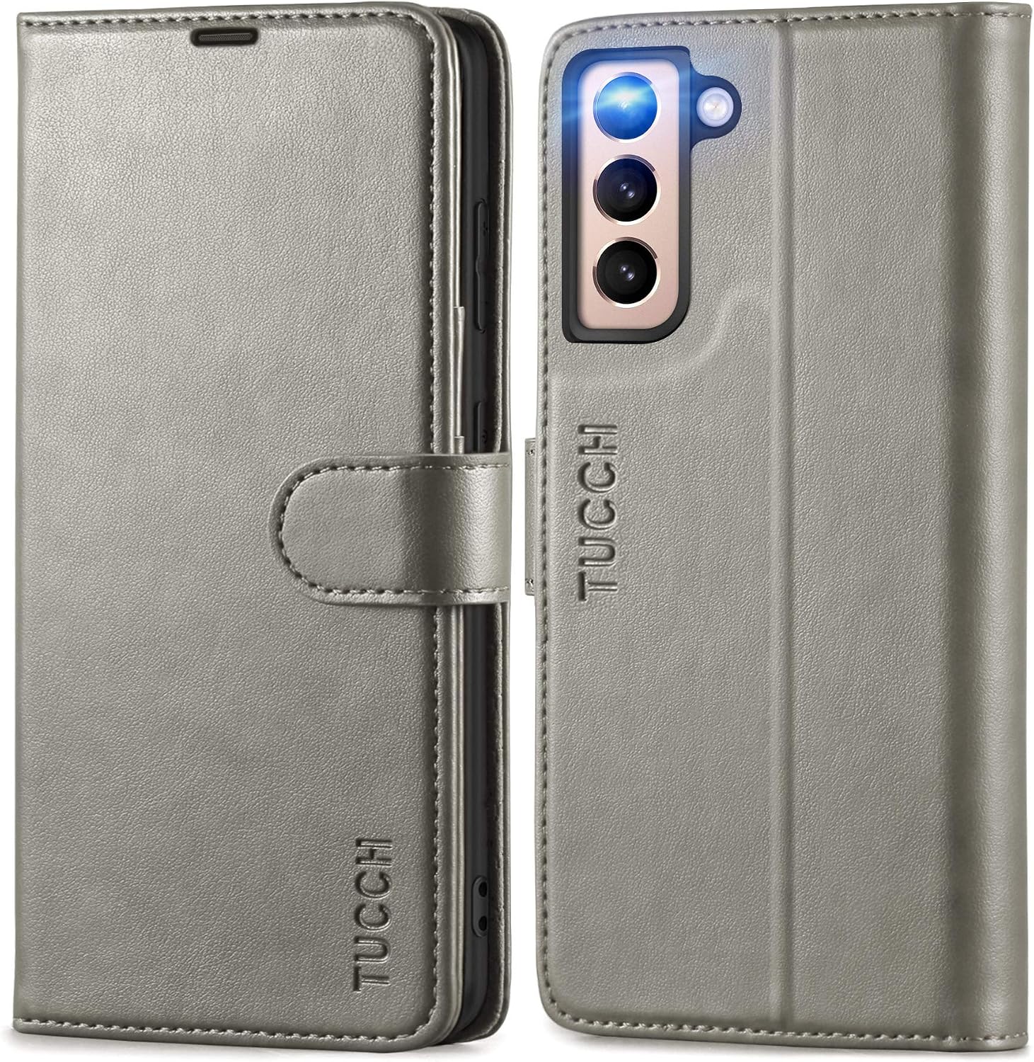 TUCCH Case Wallet for Galaxy S21, PU Leather Magnetic Stand [RFID Blocking] Card Slots Protective Folio Flip Cover with [TPU Shockproof Interior Case] Compatible with Galaxy S21 5G 6.2-Inch, Grey