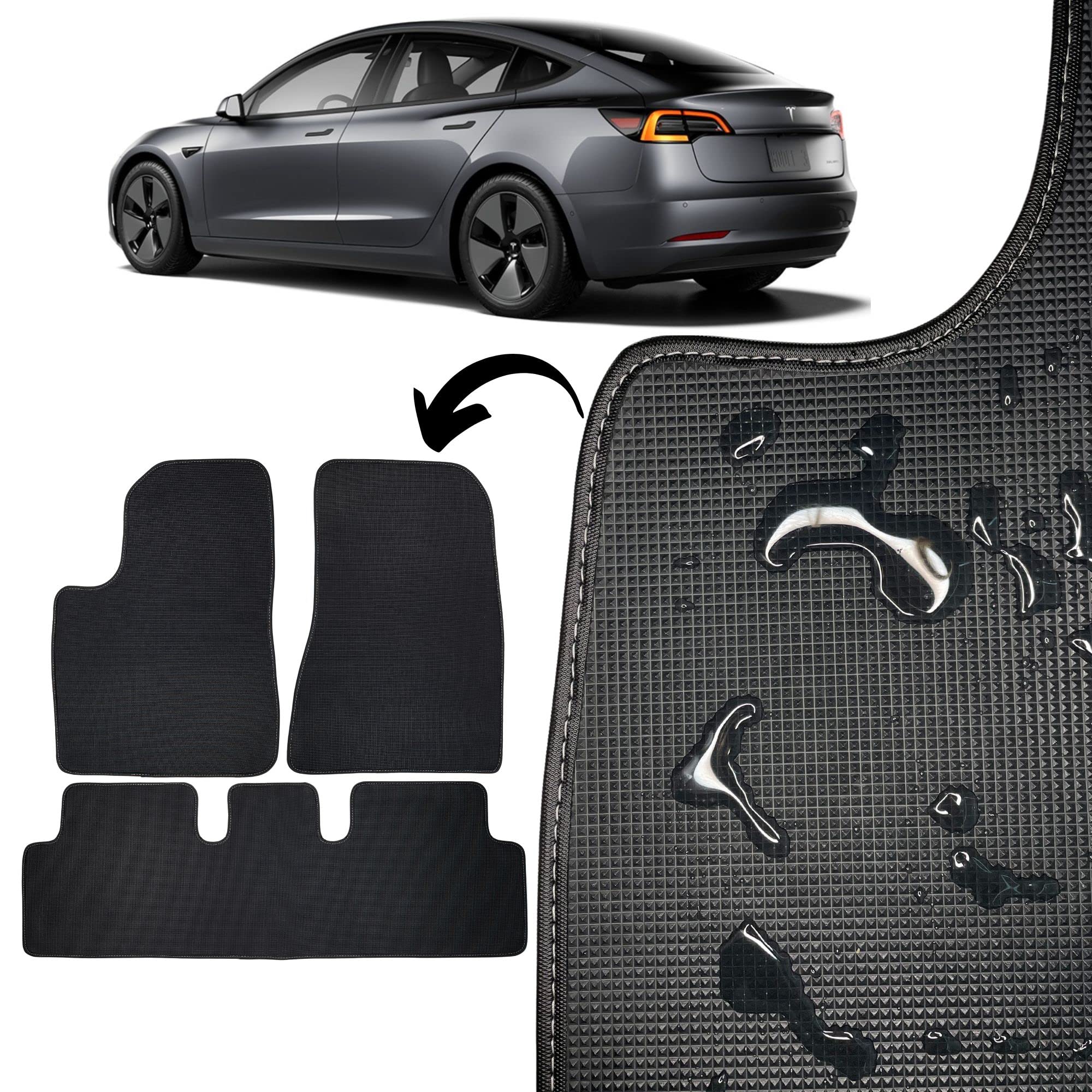 Photo 1 of All Weather Tesla Model 3 Floor Mats Custom Made for 2017-2023 Designed to Match M3 Interior Clean