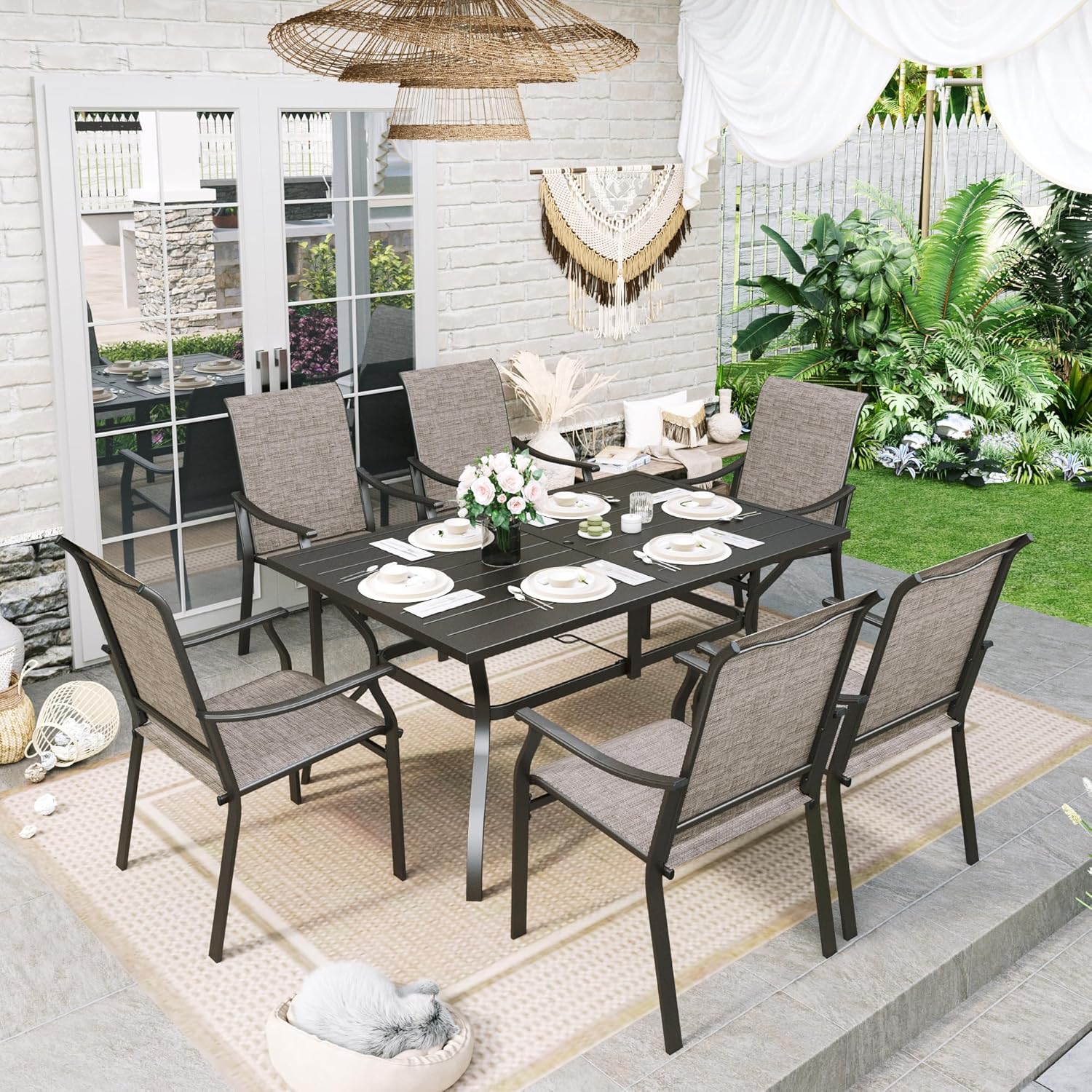 Sophia & William 7-Piece Patio Dining Set: 6 Quick-Dry Textilene Chairs & 60" All-Weather Table, 350lbs Support