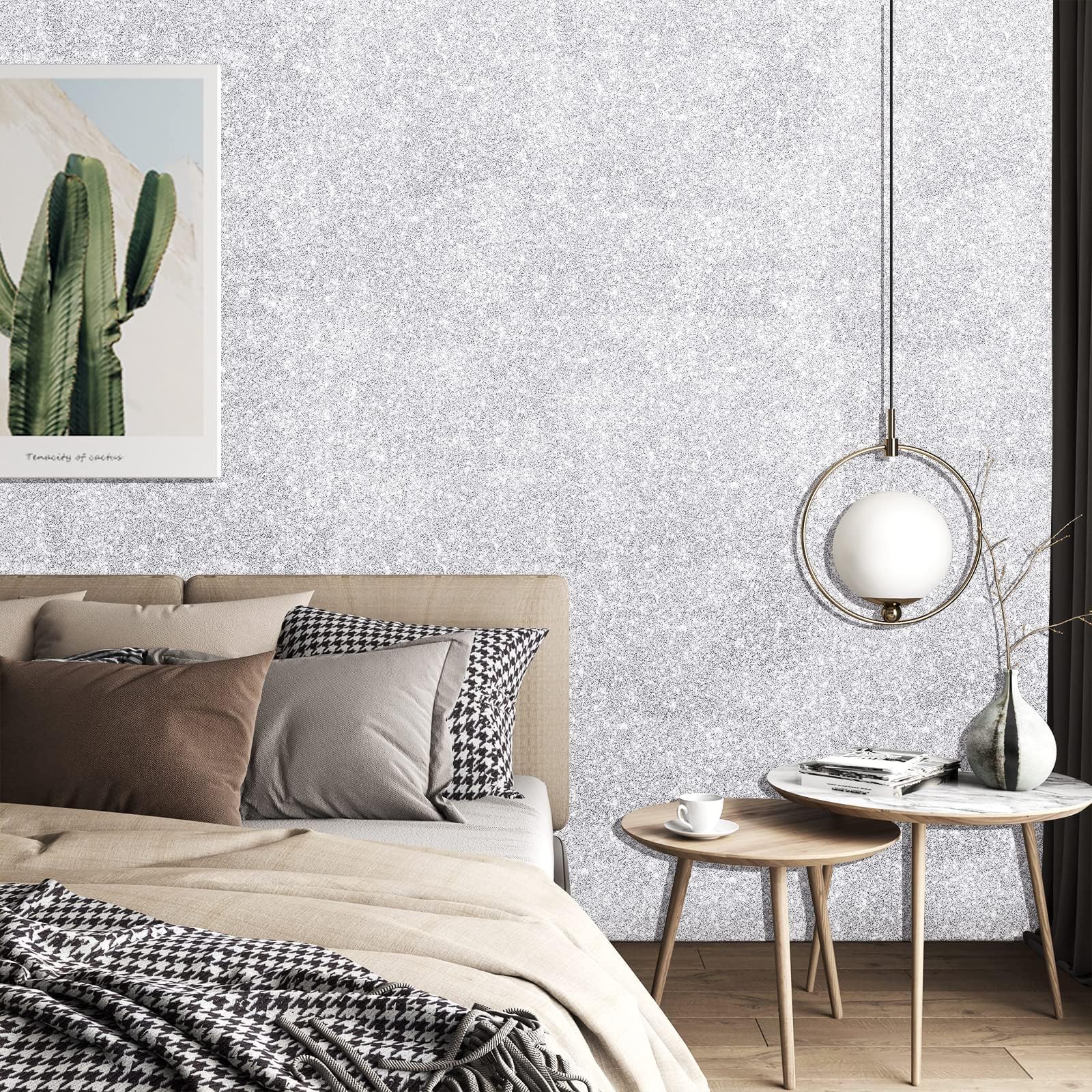 Stickyart Brokatowa tapeta biała błyszcząca samoprzylepna do mebli srebrna 40 cm x 200 cm folia winylowa naklejka biała błyszcząca winylowa samoprzylepna wodoodporna naklejki meblowe dekoracja ścienna