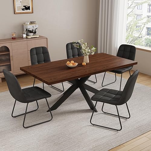 ZckyCine Juego de mesa de comedor expandible para 6-8 personas, mesa de cocina rectangular moderna, extensible de 63 a 79 pulgadas, acabado de