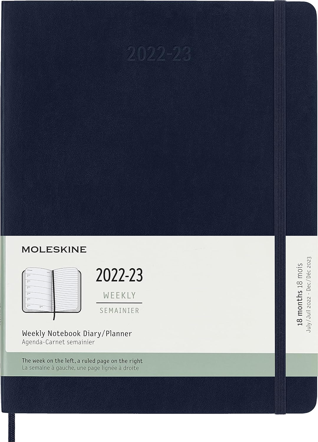 Moleskine Classic 18 Month 2022-2023 Weekly Planner, Soft Cover, XL (7.5" x 9.75"), Sapphire Blue