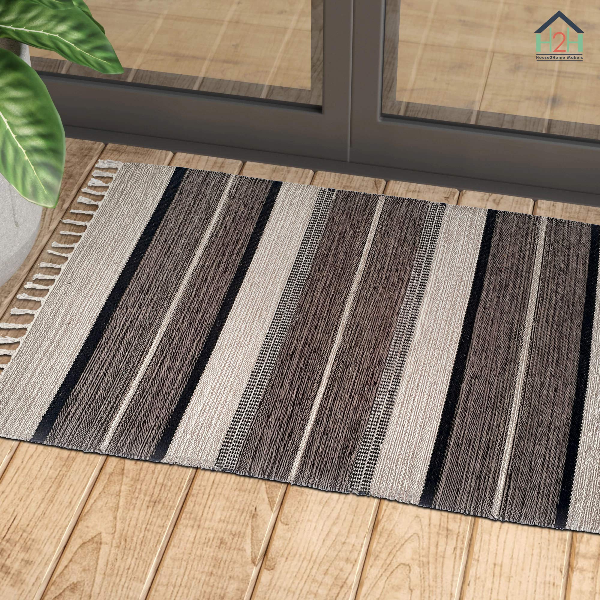 H2H - Stripe Double Color Cotton Rug Mat with Handloom Weaving (Size 60cm X 90cm, Brown) (B08L7NPQYQ) Amazon Price History, Amazon Price Tracker