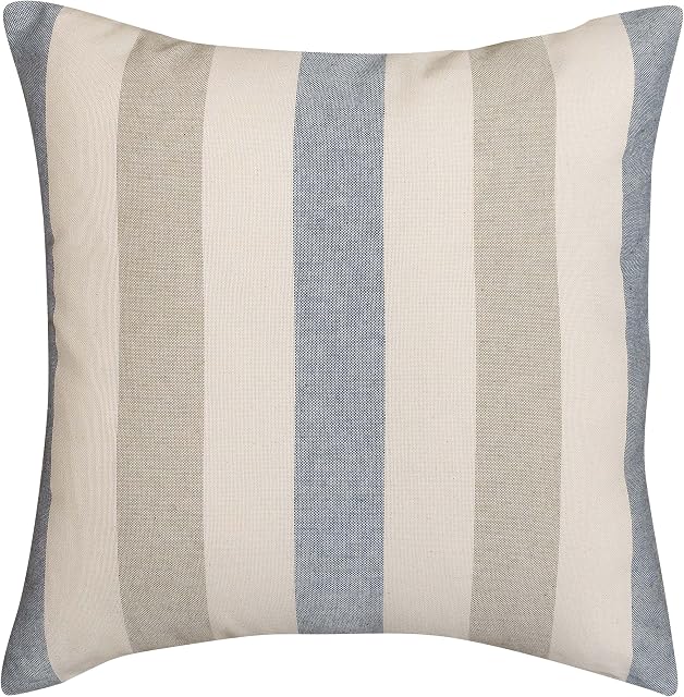 Linen Loft Harbour Stripe Cushion Cover. Denim Blue, Soft Grey and Seafoam White Nautical Stripe Design. 17x17 Square Cushion Cover Only.
