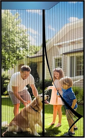 46x76 Inch Heavy Duty Magnetic Screen Door Mesh – Fiberglass Fabric Keeps Bugs Out, Lets Breeze In, Dog/Cat Friendly, Fits Front Door, Patio, Garage, RV, Grey (Custom Sizes Available)
