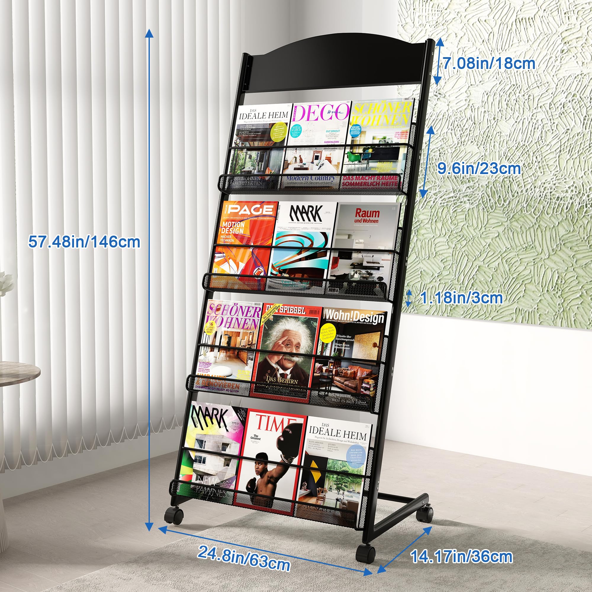 Vinyl Record Storage MYOYAY 1.5M Floor-Standing Magazine Rack 4-tier ...