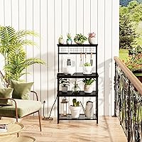 Vista 7 de Furologee Estante para hornear de cocina con toma de corriente, soporte para horno de microondas con almacenamiento de 4 niveles, mesa de café con 6