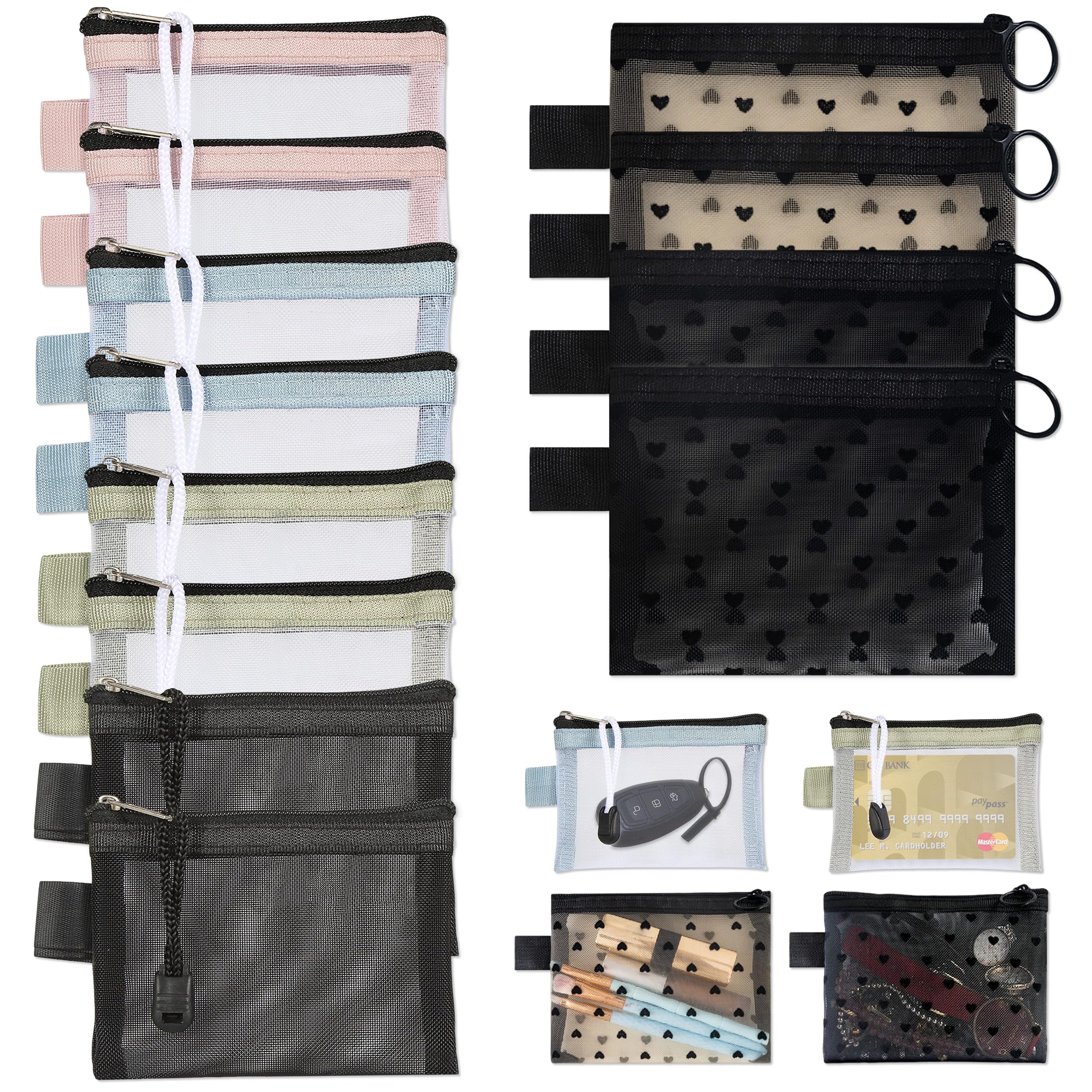 Mini Sacchetti a Rete con Cerniera, 12 Pezzi Mini Borse a Rete con Cerniera in Nylon, Mini Tasche a Rete con Chiusura Lampo per Make up e Organizer da Viaggio per Donna