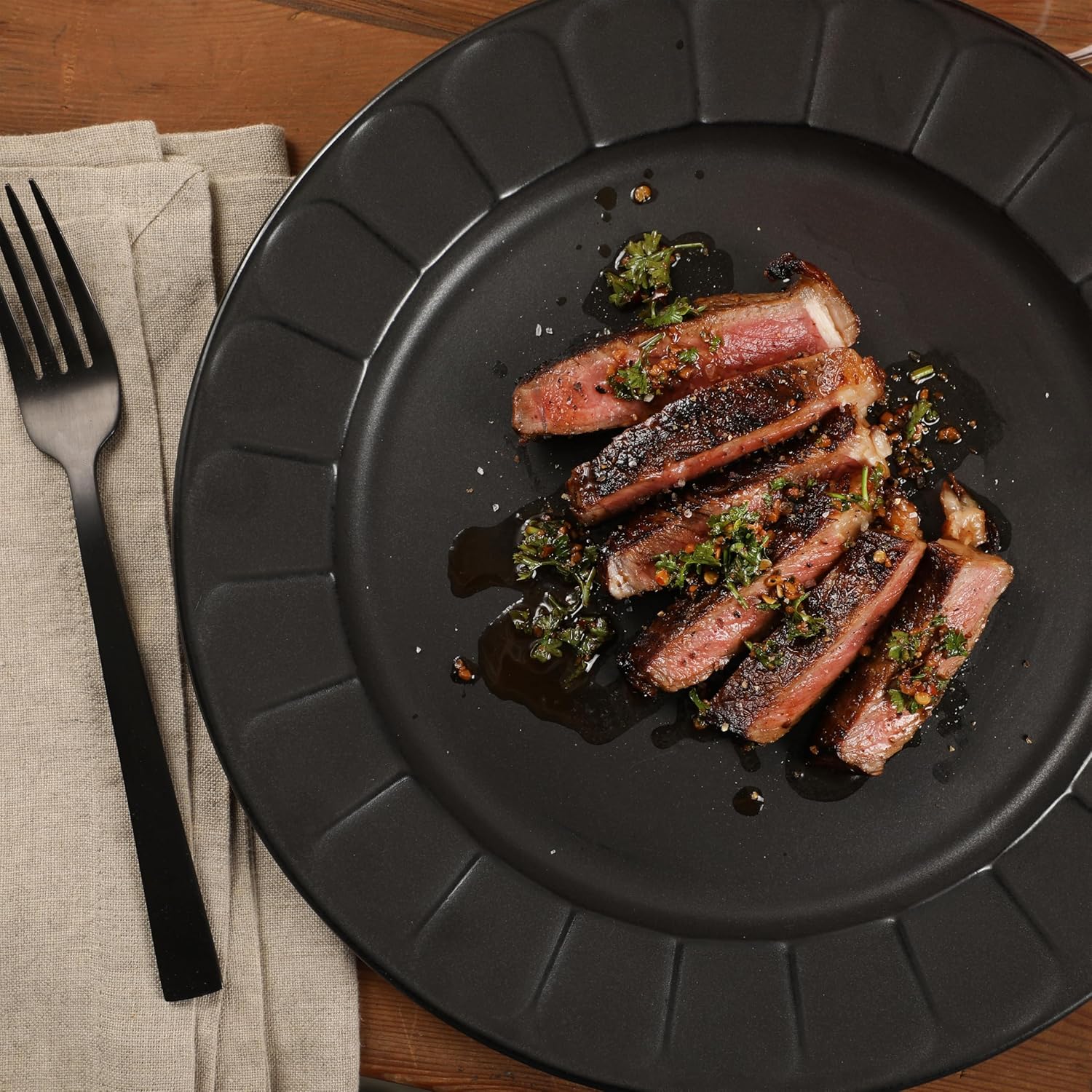 Gibson Elite Winchester Way 12-Piece Embossed Stoneware Dinnerware Set – Reactive Matte Glaze, Durable Lightweight-Tech Plates & Bowls, Everyday Dish Set, Microwave & Dishwasher Safe – Black - Image 3