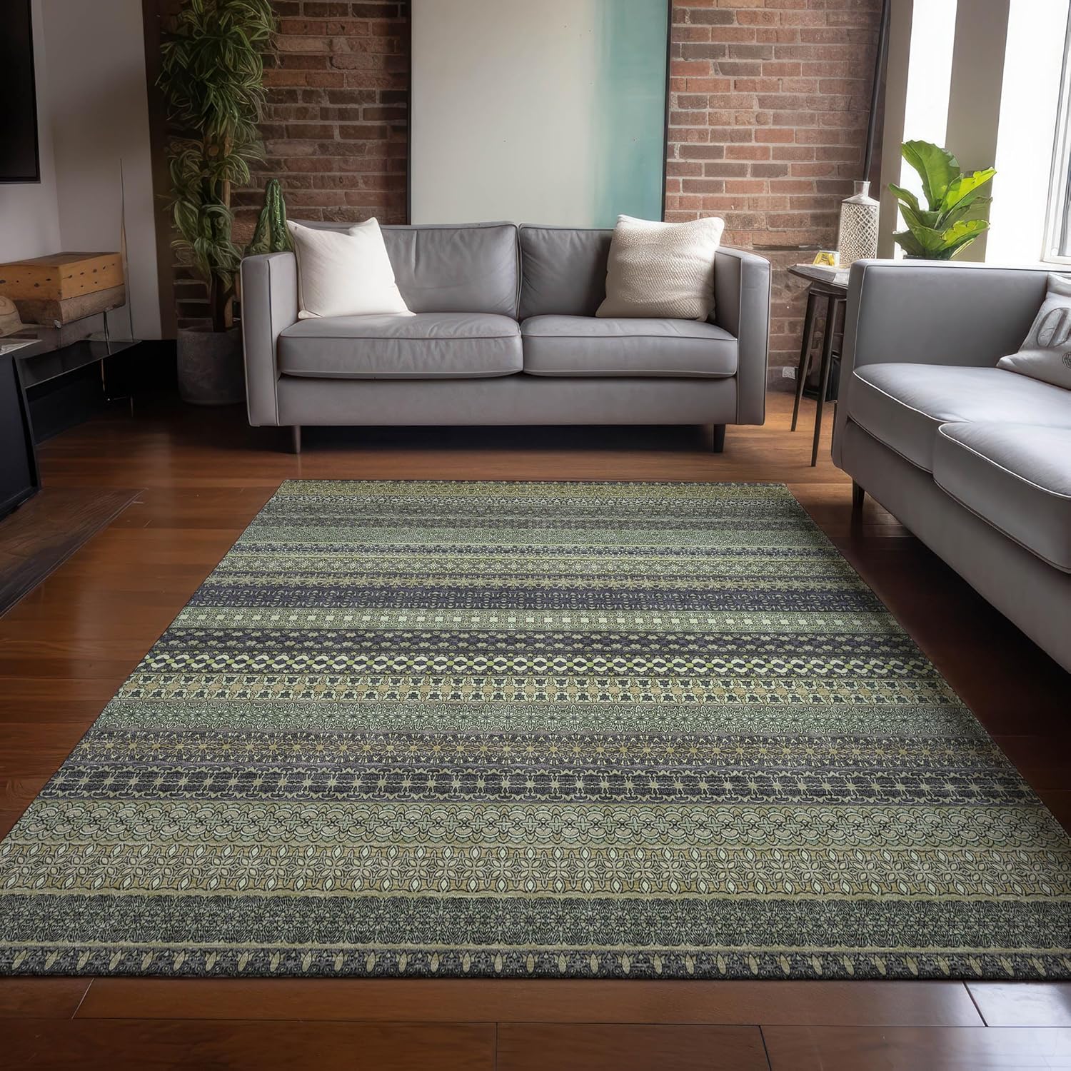 Addison Rugs Chantille ACN527 Green 2'6" x 3'10 Indoor Outdoor Area Rug, Stain Resistant, Machine Washable, Non Shedding, Bedroom, Living Room, Dining Room, Kitchen Rug