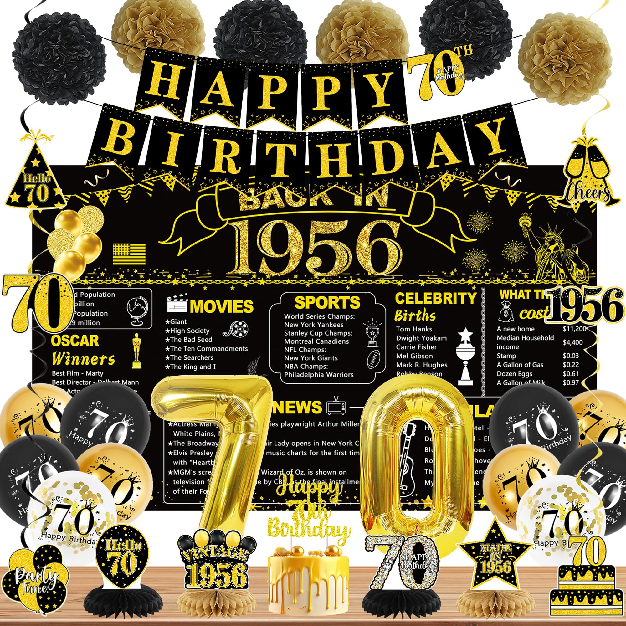 DARUNAXY 70th Birthday Decorations Set
