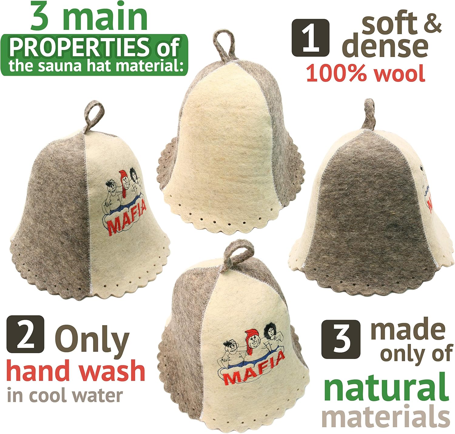 Wool Sauna Hat for Men and Women Mafia Protect Hair - Sauna Cap for Men - Banya Hat for Men - Felt Sauna Hair Protector - Home Sauna Accessories Luxury - Portable Sauna Head Cover Grey - Image 6