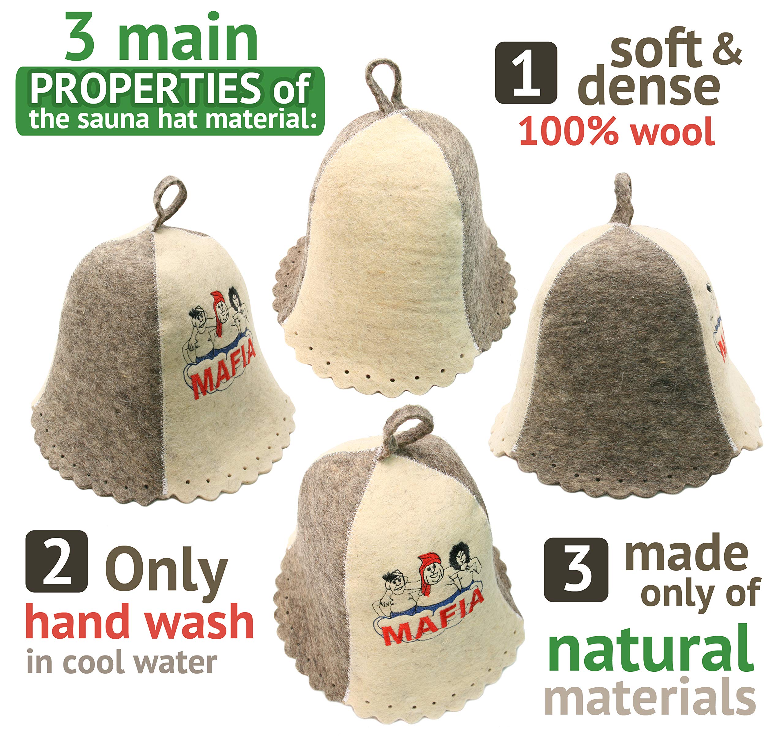 PetriStor Sauna Hat Embroidered Mafia for Man Natural Felt Made in Ukraine