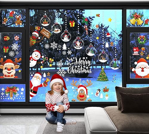 Adhesivos para ventana de Navidad 9 hojas de calcomanías de ventana de Navidad de doble cara para ventana de Navidad vacaciones hogar escuela