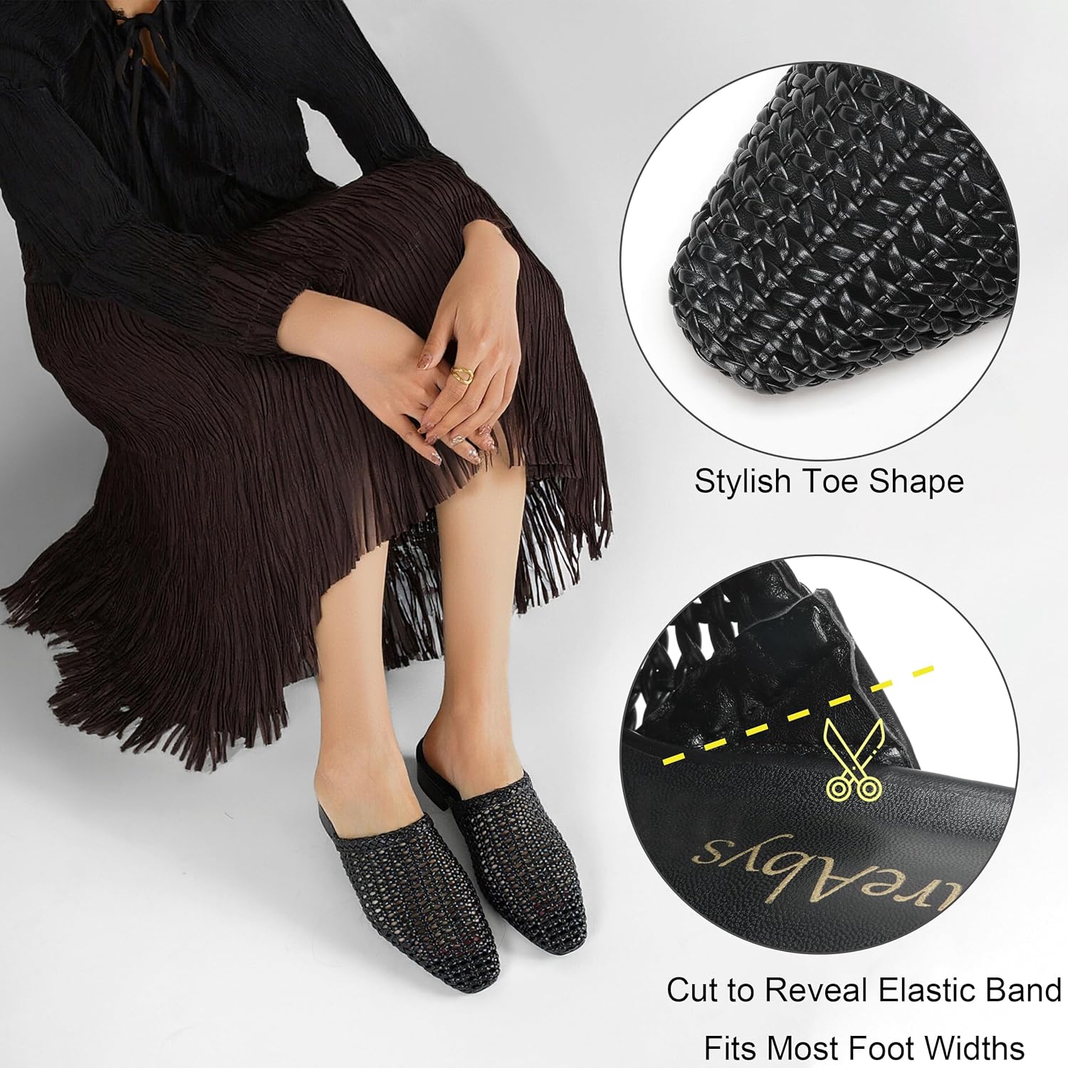 Women's Woven Mules Ladies Trendy Low Heel Slip-On Shoes Comfortable Summer Casual Slides for Women