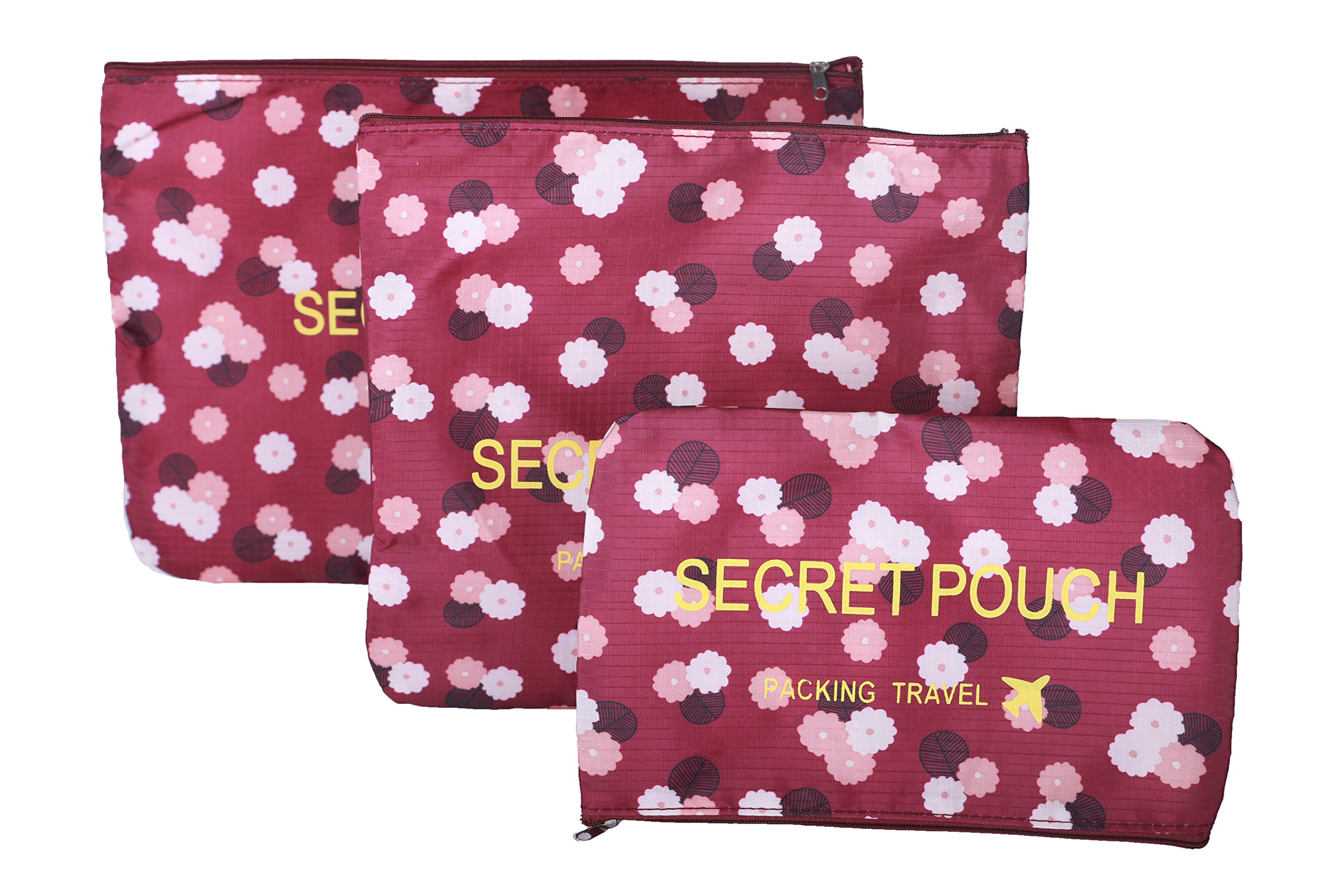 6 sets travel Organizers Packing Cubes Luggage Organizers Compression Pouches (Wine Daisy) 1