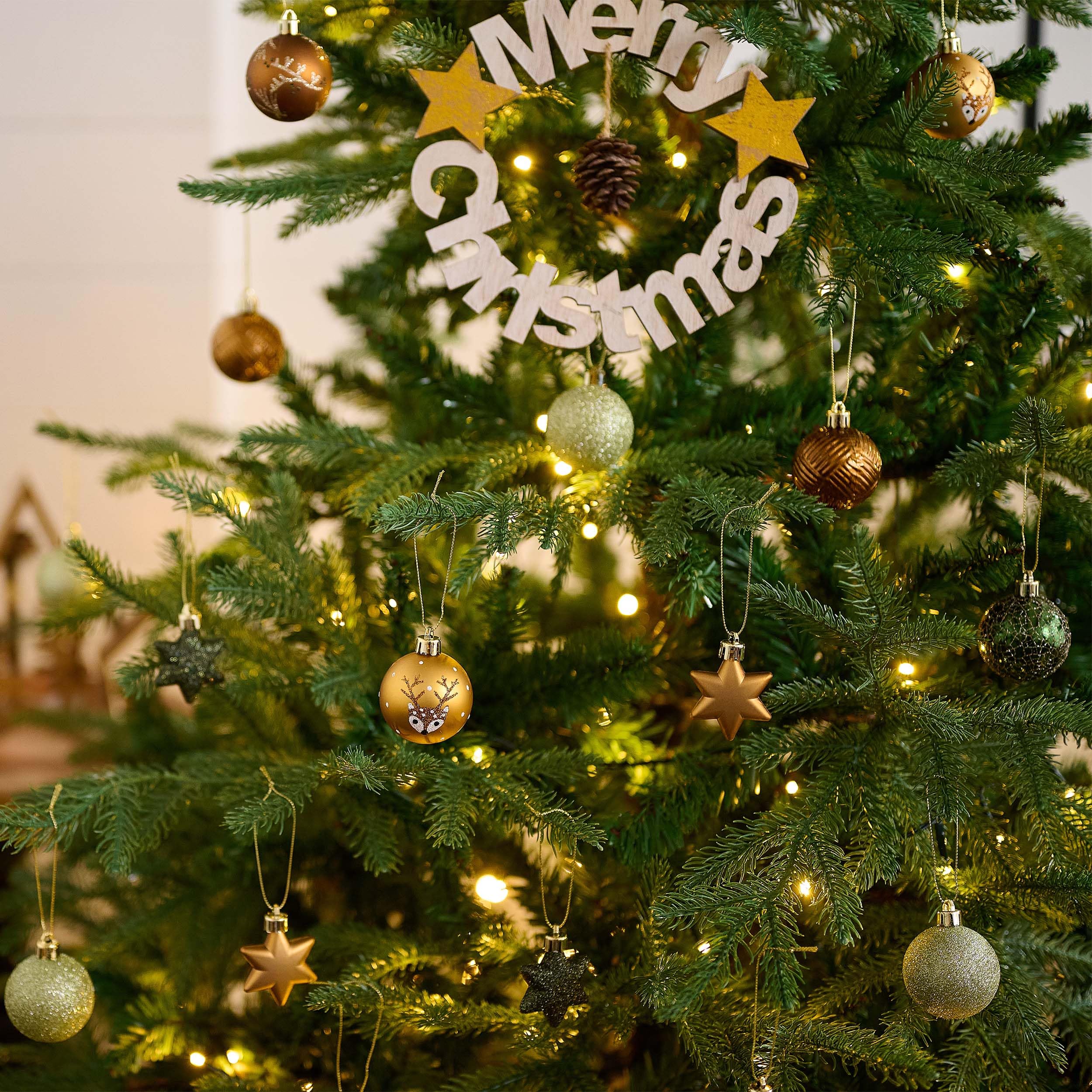 Valery Madelyn Weihnachtskugeln 35 Stücke 5cm Kunststoff Christbaumkugeln mit Aufhänger Weihnachtsbaumschmuck für Weihnachtsdeko Wald Thema Kupfergold（Bronze Grün）