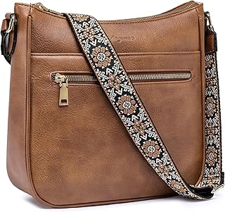 bagswan Crossbody Bags for Women Leather Purses: Vegan Cross Body Bag with Adjustable Wide Shoulder Strap Brown Trendy Handbags Daily