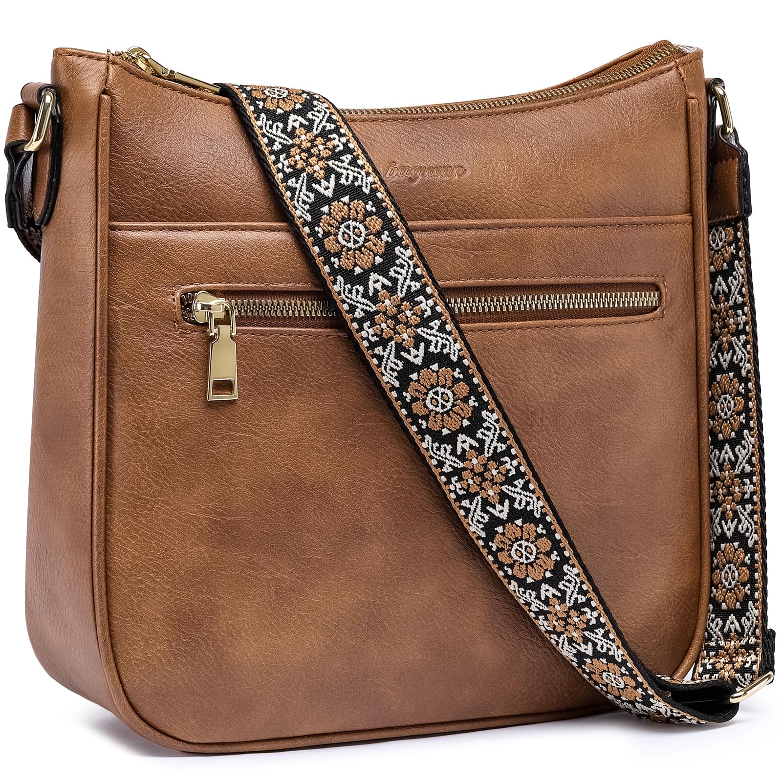 Crossbody Bags for Women Leather Purses Vegan Cross Body Bag with Adjustable Wide Shoulder Strap Brown Trendy Handbags