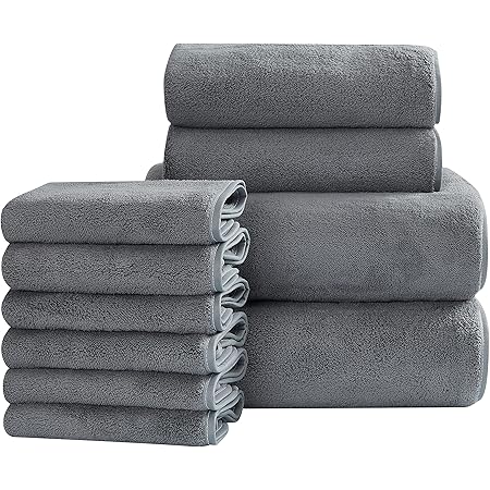 Lifebay Microfiber Bath Towels Set, 10-Piece Ultra Soft Towels for Bathroom, Absorbent Microfiber Towels for Body, Quick Dry Towel Sets for Bathroom, Beach, Pool, Gym, Yoga(10-Piece, Ultimate Gray)