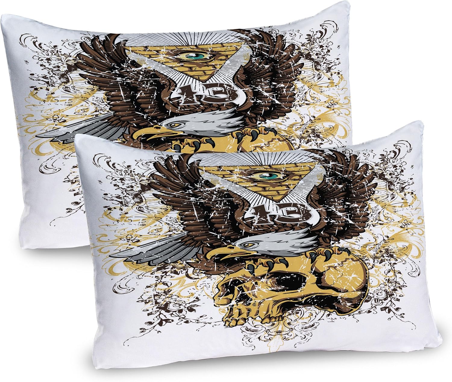 Ambesonne Feathers Pillow Sham Set of 2, Vaned Types and Natal Contour Flight Bird Feathers and Animal Skin Element Print, Quality Microfiber Bedding Item for All Seasons, 36" x 20", Teal Brown