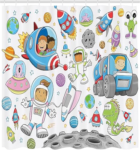 Miniatura 10 de Ambesonne Sketchy - Cortina de ducha, banco en medio de olas del océano, montañas, rocas, dibujo monocromático, juego de decoración de baño de tela