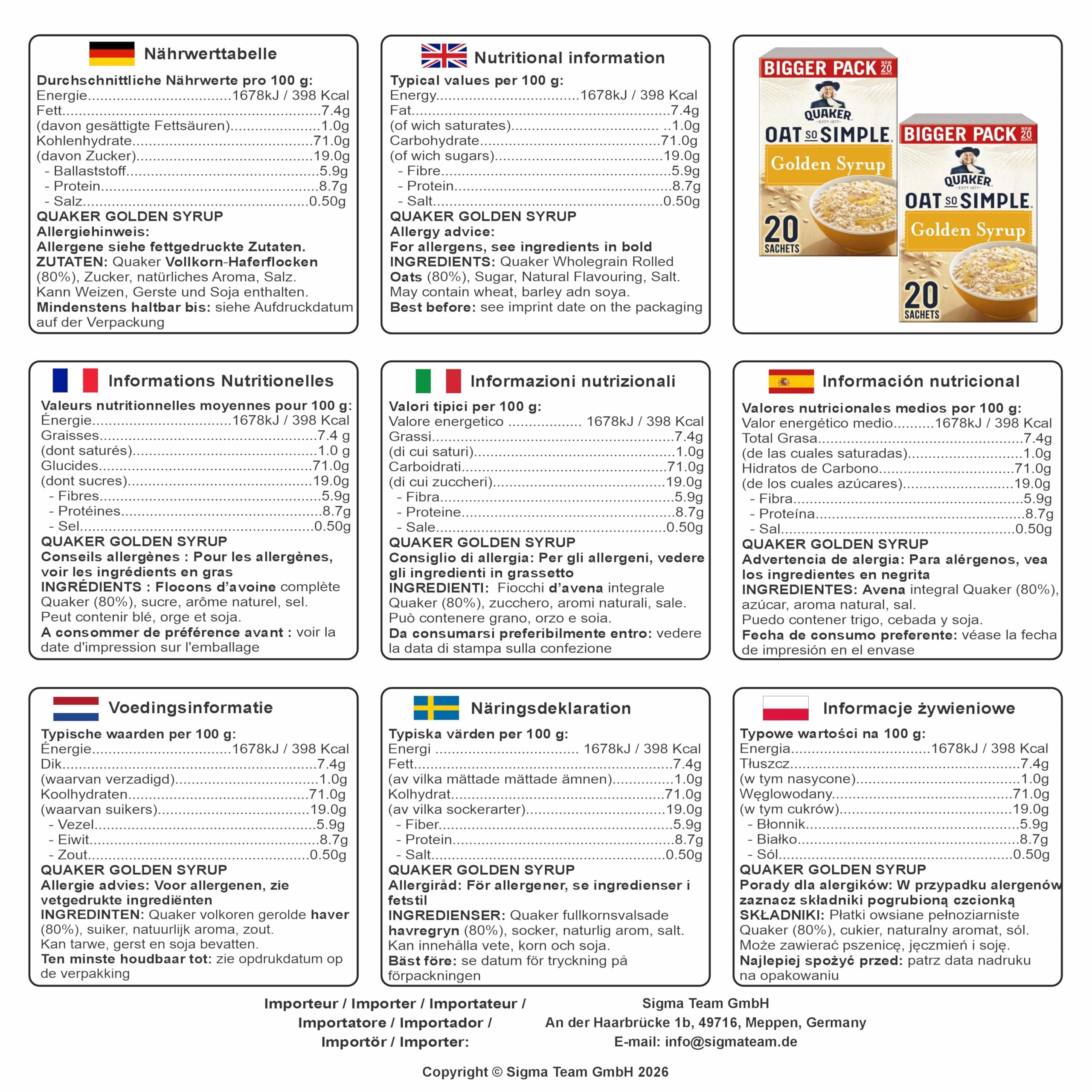 Cleverry set de Gachas de Avena Quaker Oat So Simple Golden Syrup 40 bolsitas x 36g – oatmeal para un desayuno delicioso - 2