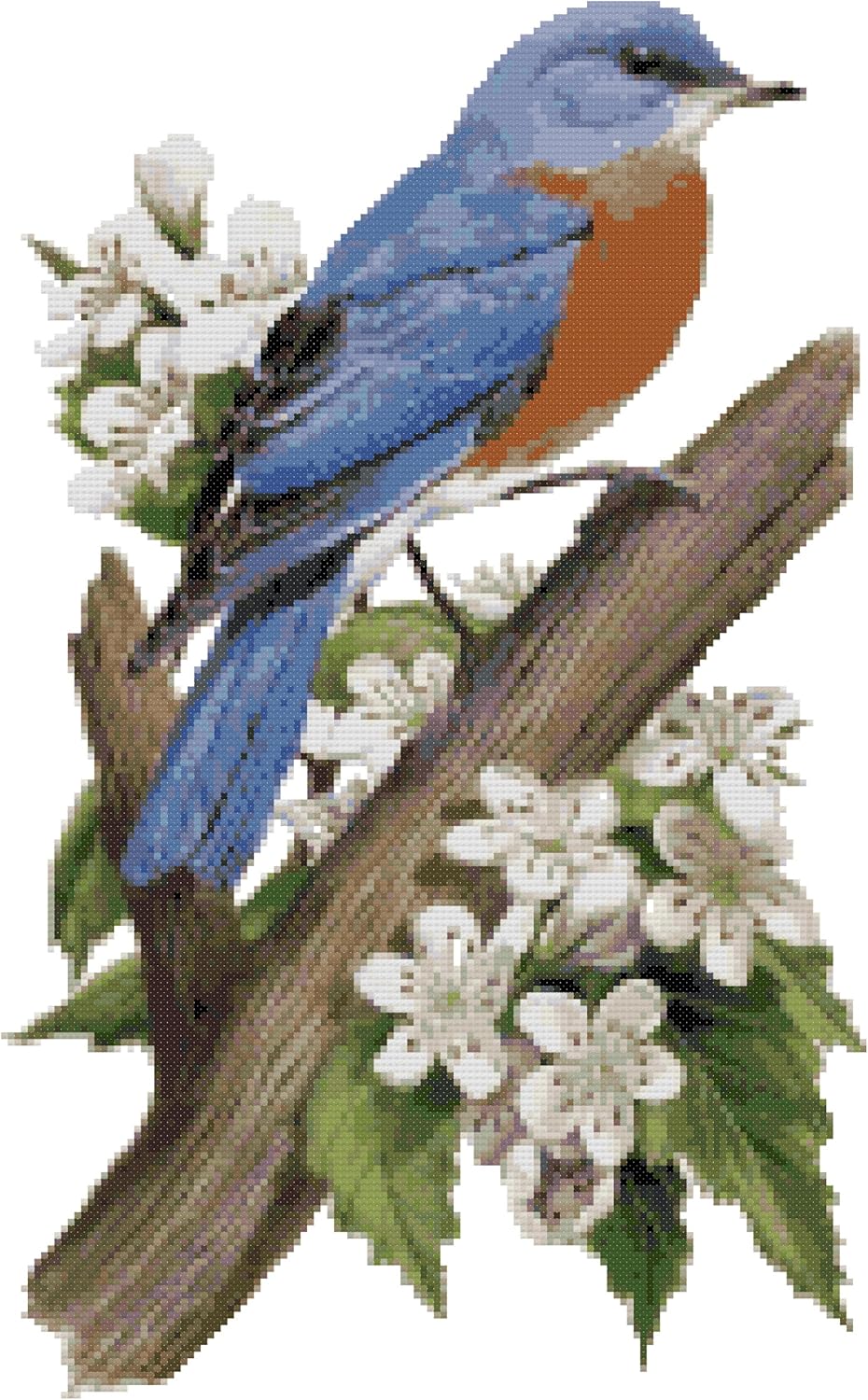 Missouri State Bird and Flower Eastern Bluebird and Hawthorn Counted Cross Stitch Pattern