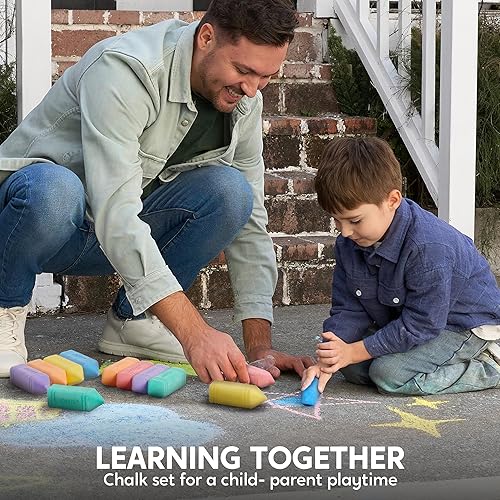 Miniatura 8 de JOYIN 12 tizas jumbo para acera con 6 colores, tiza lavable para niños, suministros escolares no tóxicos, juegos al aire libre, accesorios para el