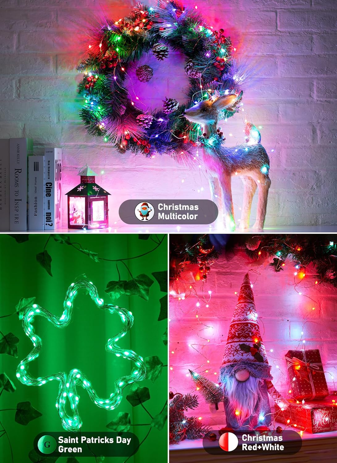 Minetom Fairy Lights Color Changing - 66FT 200 LED String Lights with Remote, 16 Single Colors & 6 Holiday Colors, USB Fairy Light Indoor with 12 Mode, Christmas Light for Bedroom Halloween Decoration