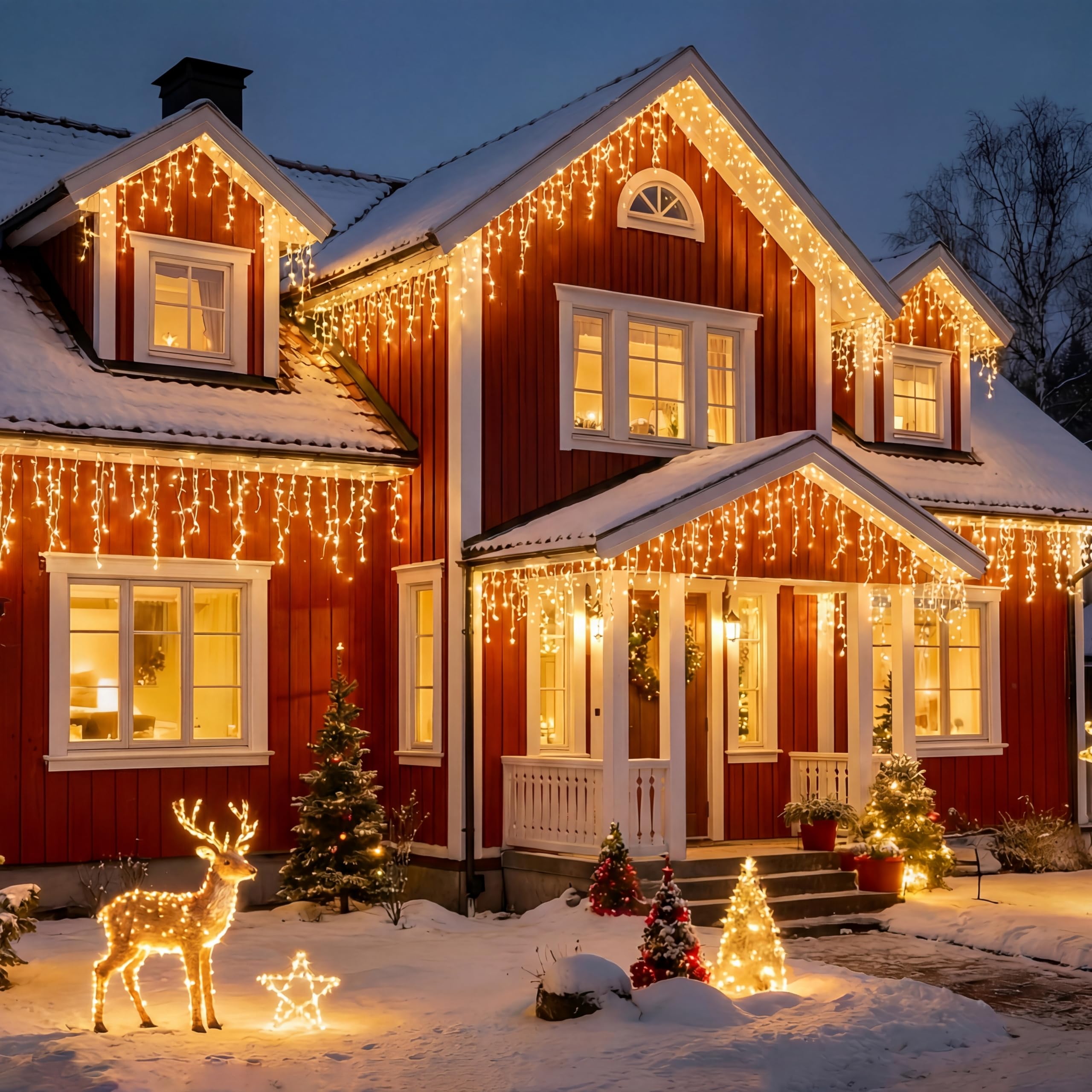 QINER Icicle Lights Rideau, 13M Guirlande Lumineuse Intelligentes, 400 LEDs deco d'intérieur et d'extérieur,16 millions de couleurs 40 modes pour mariage, Parti, Festive, cour, décoration de patio.