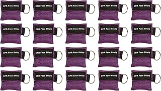20pc CPR Mask Keychain Emergency Kit CPR Face Shields for First Aid AED Training Child and Adult CPR Breathing Barrier (Purple)