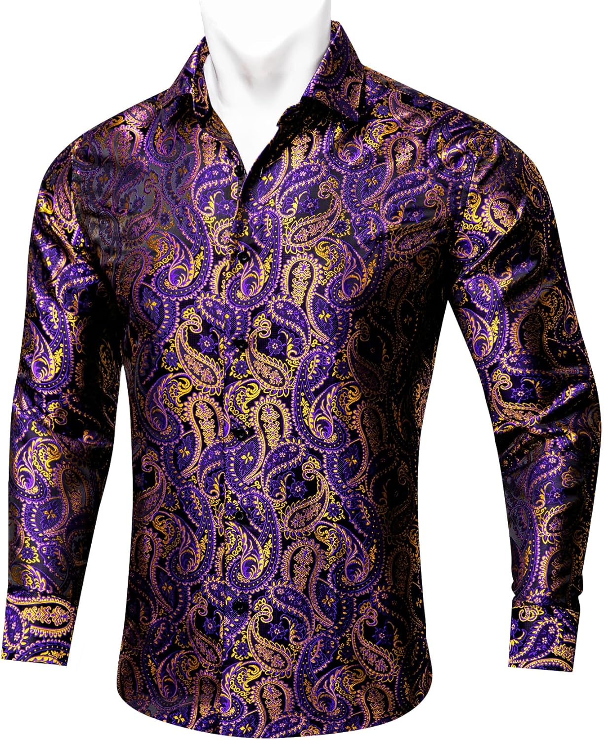 Barry.Wang Mens Silk Shirts Floral Paisley Button Down Dress Shirt for Men Mexico Western Cowboy Shirt Vintage - Image 4