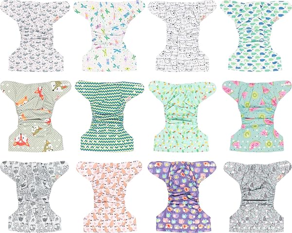 Littles & Bloomz Lot de 12 Bébé Couches Réutilisables en Tissu Couche Lavable à Poche avec Bouton Pression, FLP2-1203 - 4